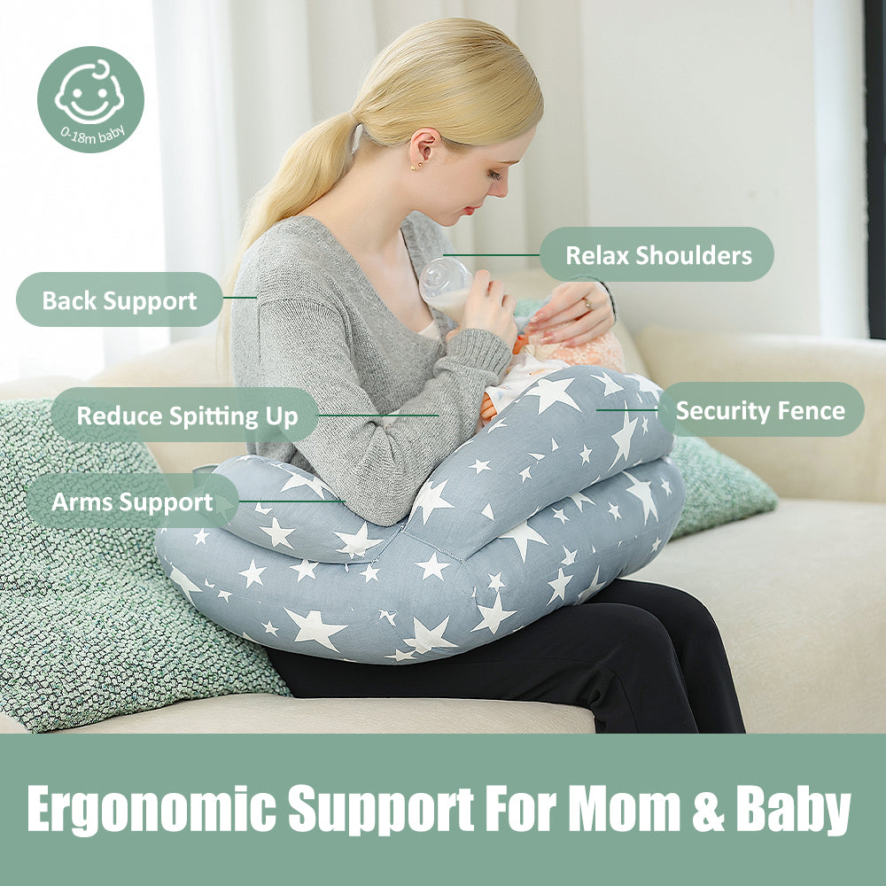 Chilling Home Adjustable Nursing Pillow for Breastfeeding, Three-sided Safety Fence More Support for Mom and Baby