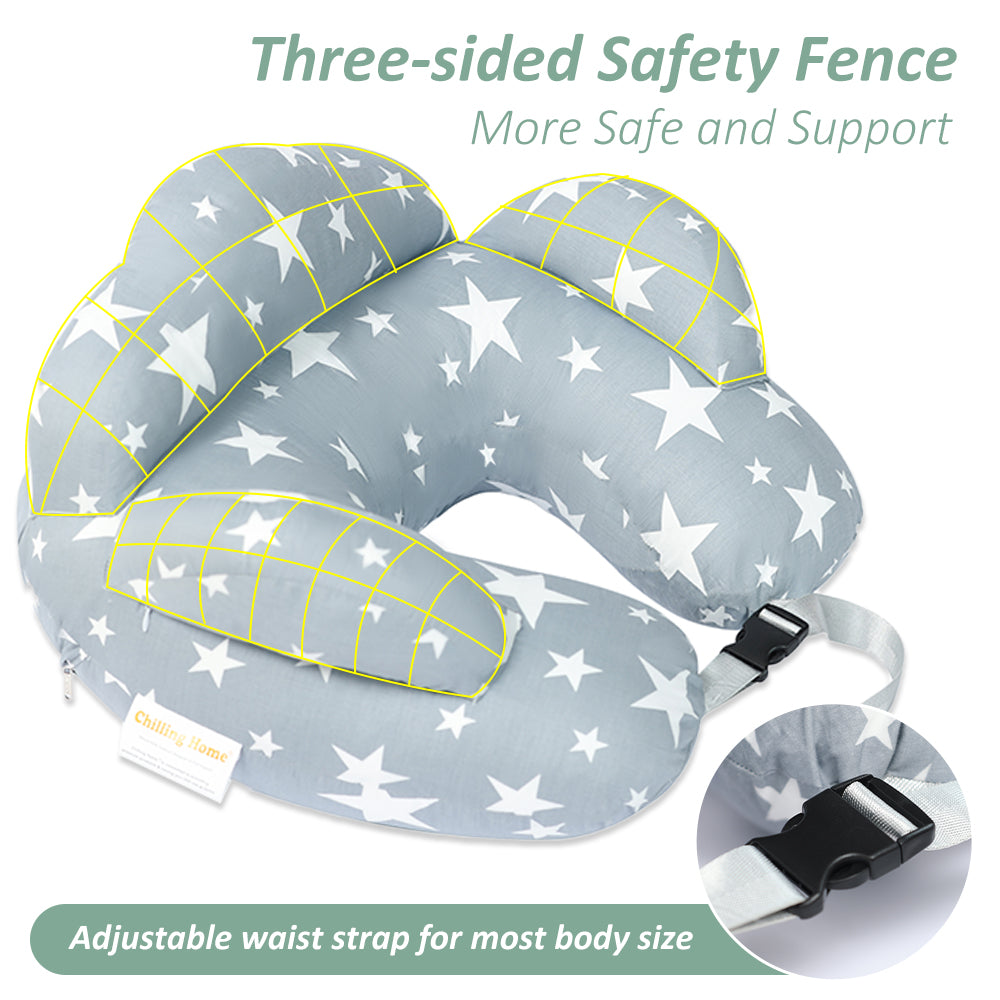 Chilling Home Adjustable Nursing Pillow for Breastfeeding, Three-sided Safety Fence More Support for Mom and Baby