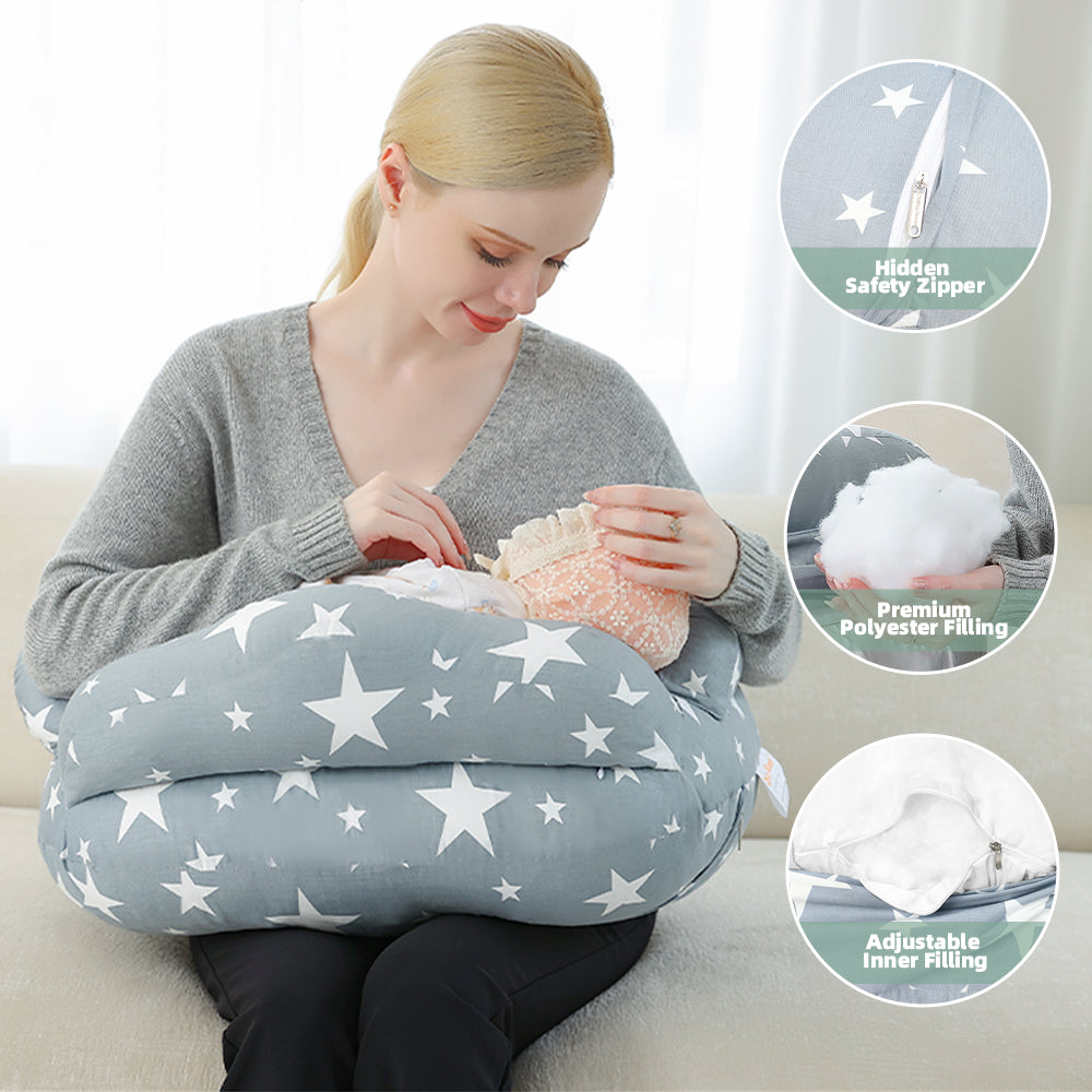 Chilling Home Adjustable Nursing Pillow for Breastfeeding, Three-sided Safety Fence More Support for Mom and Baby